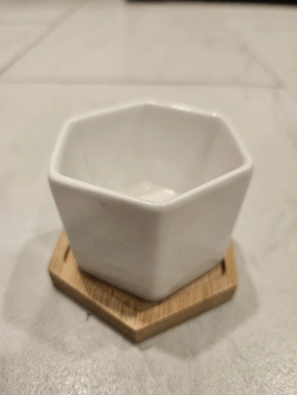 White Hexagonal Ceramic Planter with Drainage Hole